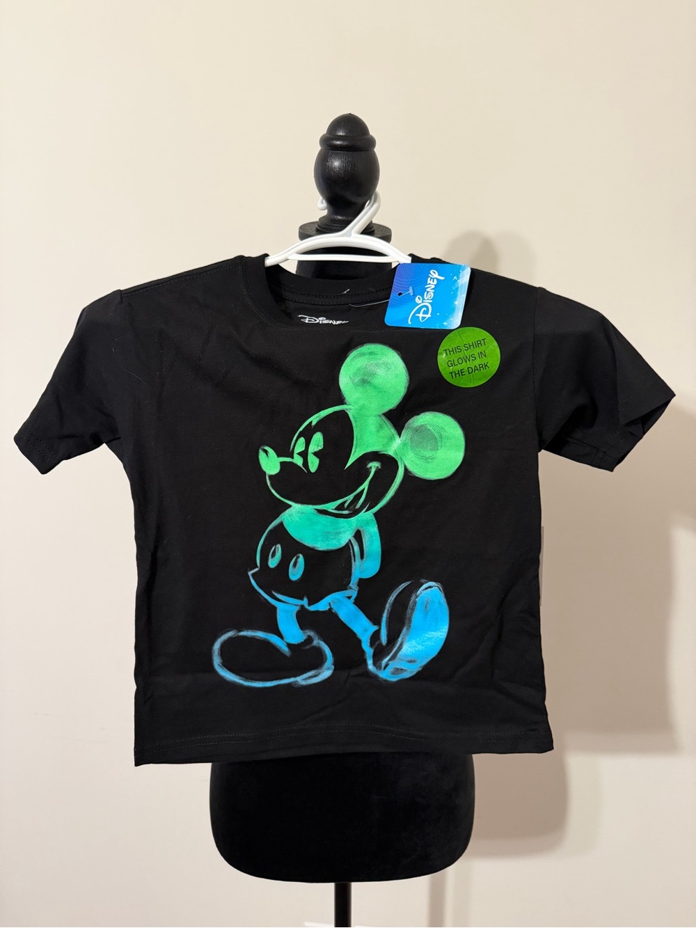 Disney Black Glow Mickey Mouse Short Sleeve Tee with Green & Blue Print